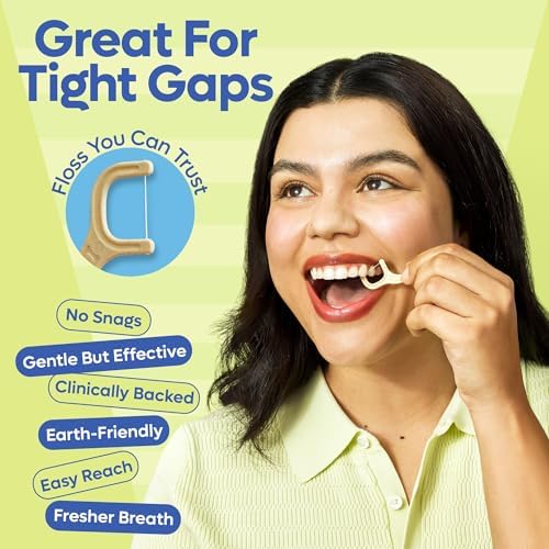 SmartLifeco Biodegradable* Dental Floss Picks - Thin Thread Tooth Flossers for Adults & Kids, Eco-Friendly Handle, Straw Wheat Toothpick Soft on Gum & Teeth, Compostable* Zero Waste Vegan, 200 Mint