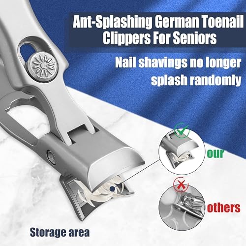 German Nail Clippers for Men Women,Anti-Splashing Design Ultra Sharp Stainless Steel Nail Clippers with Catcher for Thick Nails,Nail Clippers Set with Nail File for Men, Women & Seniors