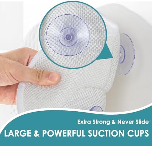 Bath Pillow Bathtub Pillow, Luxury Bath Pillow for Neck and Back Support - with Comfortable 5D Breathable Cotton and Non-Slip Suction Cup Bathtub Accessories - Spa Bath Mat Gifts for Women