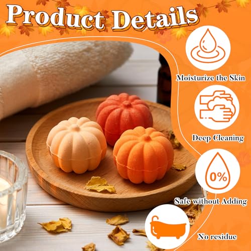Lounsweer 24 Pcs Little Pumpkin Baby Shower Favors Thanksgiving Fall Pumpkin Bath Bombs Bridal Shower Party Favors with Gift Tags and Organza Bag for Wedding Gift Thanksgiving Decor