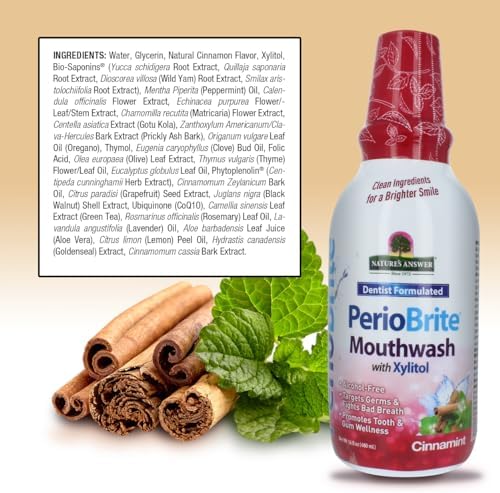 Nature's Answer PerioBrite Alcohol-Free Mouthwash, Cinnamon, 16-Fluid Ounce | Whitens Teeth | Freshens Breath | Removes Plaque | Minimizes Dry Mouth (Pack of 2)