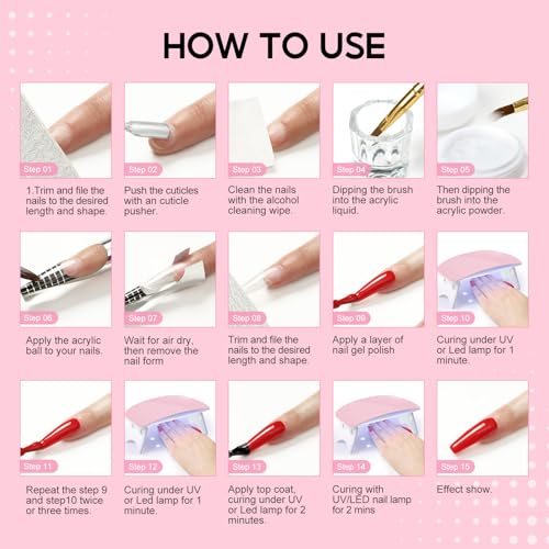 COSCELIA Acrylic Nail Kit for Beginners with Everything, Professional Nail Kits with Drill U V Light 4 Colors Acrylic Powder 24Pcs Glitter Decorations DIY Extension Nails Home Salon for Women