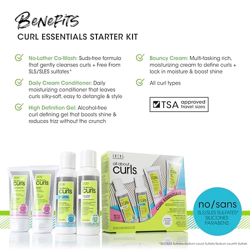 All About Curls Essential Moisture Starter Kit | 4-Piece Set | Cleanse, Condition, Moisturize, Define | All Curly Hair Types