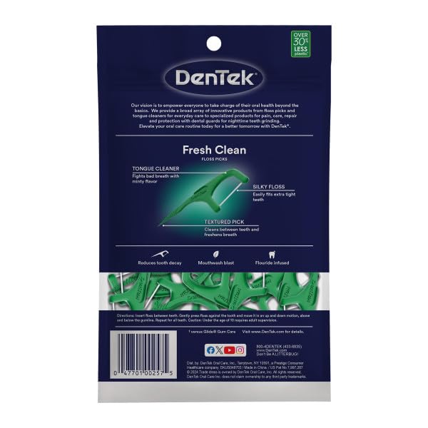 DenTek Fresh Clean Floss Picks, For Extra Tight Teeth, 75 Count, 6 Pack