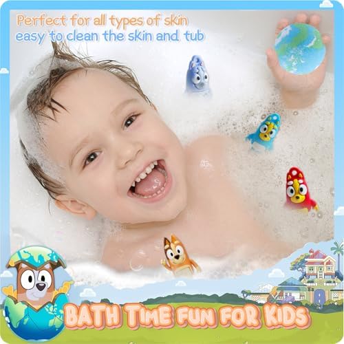 Bath Bombs for Kids: Blue Heeler SleepyTime Bath Bombs with Surprise Inside, Easter Bath Bomb Rich in Natural Essential Oils, Planet Bath Bomb Gift Set for Dry Skin Moisturize, Kid Bath Toys (6 Pcs)
