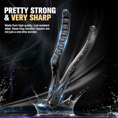 FERYES Ergonomic Non-Slip Long Handle Nail Clippers for Seniors, Unique Angled Head Curve Wide Jaw Opening Toenail Clipper with Catcher for Thick Toenails and Fingernails