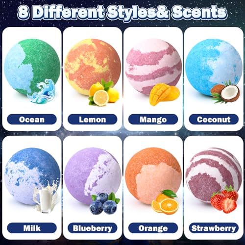 Galaxy Bath Bombs for Kids with Surprise Inside Space Toys, 8 Pack Planet Bath Bombs with Solar System Gemstones Organic Bubble Bath Fizzies Birthday Christmas Gifts for Boys Girls