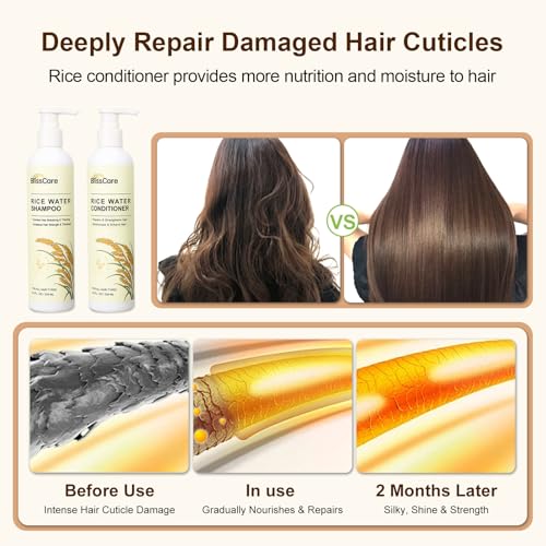 Rice Water Shampoo and Conditioner Set, Strengthen and Revitalize Hair, Nourish Damaged Hair for Women and Men, Hair Care, Restore Shine, Infused with Biotin, Citrus Peel, Rosemary