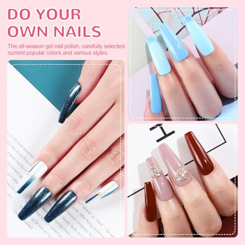 PEACECOLOR 38PCS Gel Nail Polish Kit with U V Light 20 Colors White Nude Pink Brown Green Red Gray Gel Manicure Starter Set Base Glossy/Matte/Glitter Top Coat All Season Home Salon
