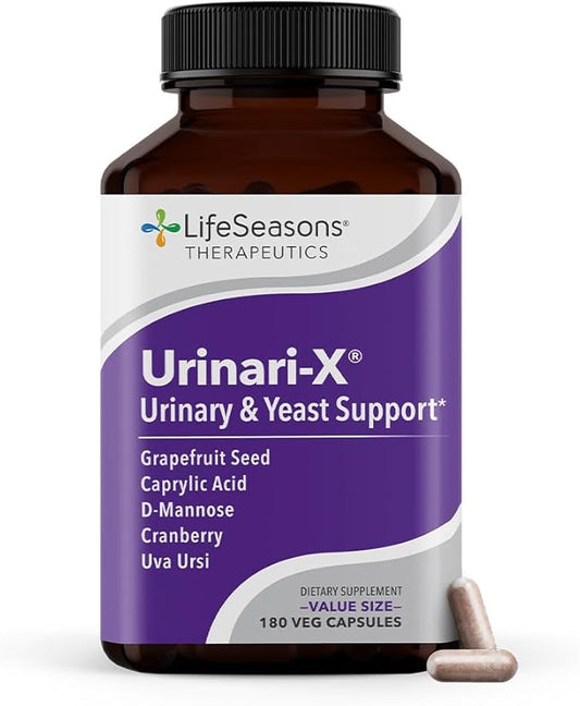 Urinari-X - Urinary Tract Support - Fast Acting UTI Relief - Vitamin Supplement for Healthy Bladder Function & Immunity - D-Mannose, Cranberry, Caprylic Acid, Uva Ursi & Grapefruit - 180 Capsules