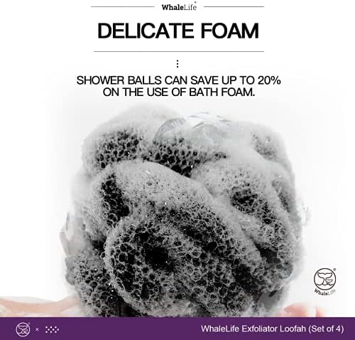 Loofah Sponge Bath Sponge for Women Men 4 Pack (Black Rough Surface)