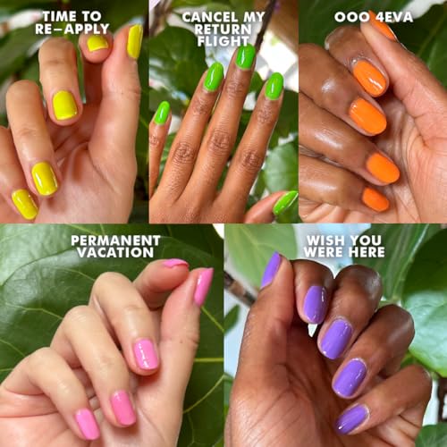 Olive & June Gel Summer Brights Nail Polish Set | 5 Neon Shades: Time to Re-Apply, Cancel My Return Flight, OOO 4Eva, Permanent Vacation, Wish You Were Here | Vegan, HEMA-Free, Cruelty-Free