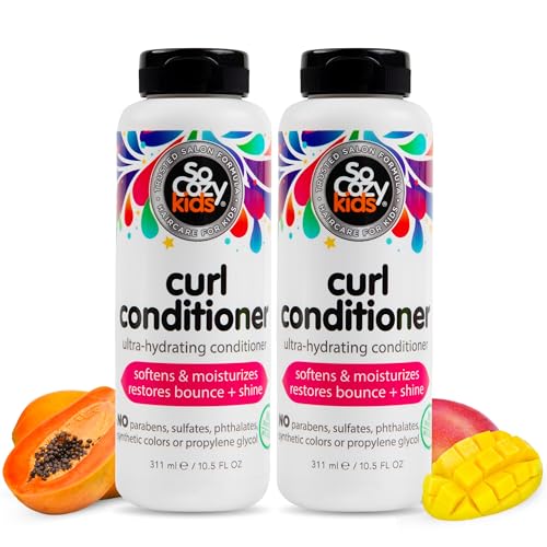 SoCozy Curl Conditioner for Kids Curly Hair (10.5 Fl Oz, Pack of 2) Helps Soften Dry & Unruly Curls, Hair Conditioner & Detangler with Mango Seed Butter, Rice Protein & Papaya Extract, Paraben Free