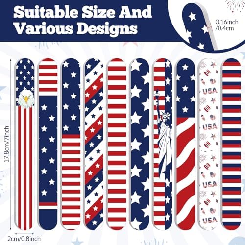 60 Pack 4th of July Nail Files Independence Day Gifts for Women Patriotic American Flag Pattern Emery Boards, Double Sided 180 Grit Professional Fingernails Tool Memorial Day Favors