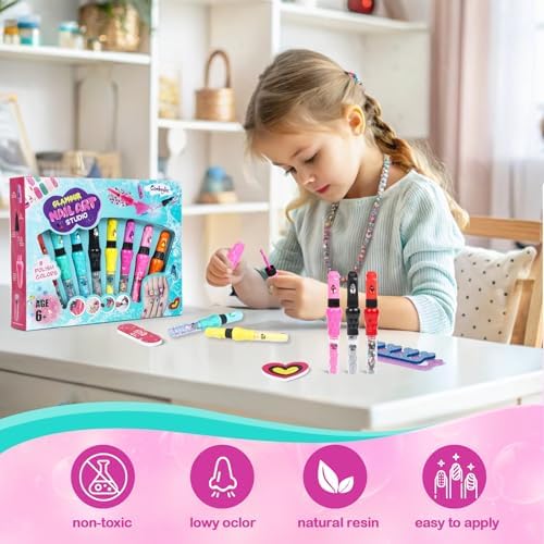 Kids Nail Polish Set for Girls, Nail Art Kit for Ages 7-12 - Girl Gifts - Nail Polish Non Toxic Girl Stuff for Spa Makeup Manicures - Birthday Gift Toys for Girls 7 8 9 10-12 Years Old