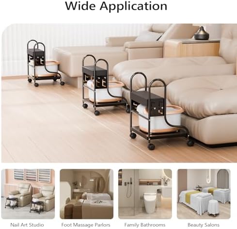 Pedicure Cart Foot Bath Trolley, Salon Nail Esthetician Trolley Cart, 3 Adjustable Height PU Cushion, Portable trolley for Foot Rest Manicure Massage, Beauty Spa Supplies, Black