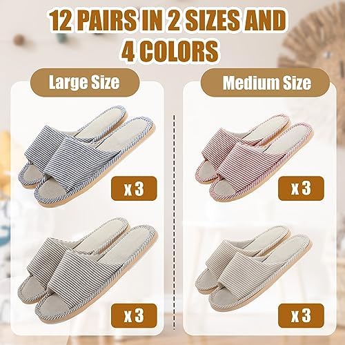 Suhine 12 Pairs House Slipper for Guests Open Toe Spa Slippers Non Slip Indoor Comfortable Breathable Home for Travel Guests Hotel Home Bedroom Unisex