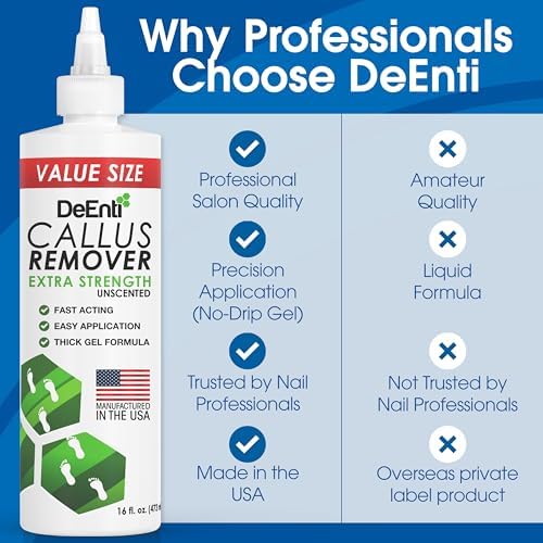 DeEnti Callus Remover for Feet, Extra Strength Foot Callus Remover Gel, 16oz Salon Grade Home Pedicure Supplies for Dry Skin, Cracked Heel, Professional Strength Foot Care, Unscented