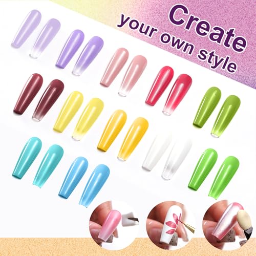 Gradient Painting Gel, 12 Bright Colors Ombre Gel Nail Polish for Pigment Pat Aura Nails, French Manicure DIY Nail Art,Long-lasting, No-wipe Soak of UV Palette Solar Flare