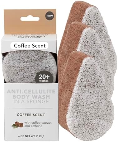 Spongeables Anti Cellulite Body Wash in a 20+ Wash Sponge, Coffee, 3 Count