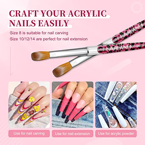 SAVILAND 4PCS Kolinsky Acrylic Nail Brush Set - Professional Nails Brushes for Acrylics Powder Application & 3D Nail Art, Sizes 8/10/12/14 Acrylic Brushes - Essential Nail Extension Kit Salon Home