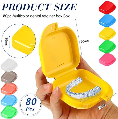 Tanlade 80 Pcs Dental Retainer Case with Vent Holes 3.4 x 2.8 x 1.1in Mouth Guard Case Assorted Retainer Holder False Teeth Container for Aligners, Travel,Night Guards, 10 Colors