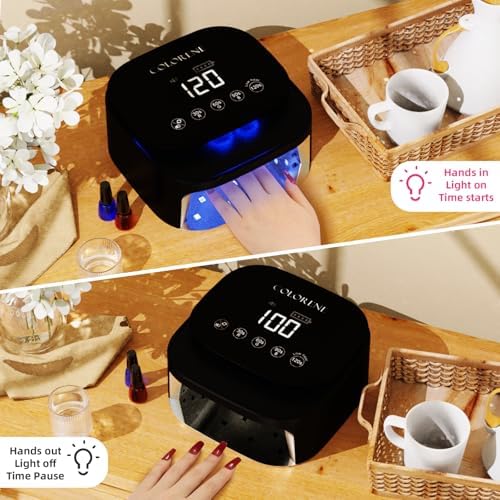 Cordless UV LED Nail Lamp, 60W Rechargeable Nail Dryer Gel Polish Light, Intelligent Auto Sensor LCD Display Nail Lamp, Portable 30 Beads Led Nail Light with 4 Timer Setting (Black)