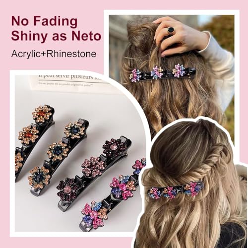 Sparkling Crystal Stone Braided Hair Clips for Women and Girls, 2025 New Rhinestone Hair Clips Hair Braid Clips, Easily Braided Hair Bands, Shiny Rhinestone Hair Clip (Mix, 4PCS)