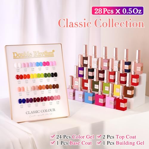 Double Rhythm 28Pcs 0.5Oz Gel Nail Polish Set Same Color Same Bottle Soak Off Gel Polish Kit Nail Art Manicure Salon DIY at Home for Women (Red Pink Collection-T24-4)