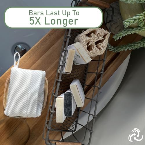 Soap Bag 100% Recycled & Made in North America - Soap Saver Pouch, Loofah Bath Scrubber for Bar Soap + Exfoliator (2-Pack Combo, Gentle and Deep Exfoliation)