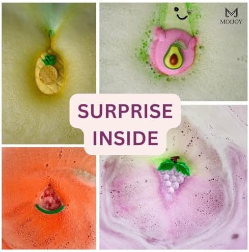 6 Fruit-Shaped Bath Bombs for Kids with Toys Inside – Colorful, Natural, Non-Toxic, Skin Safe Bath Fizzies Handmade Gift Set for Birthdays & More