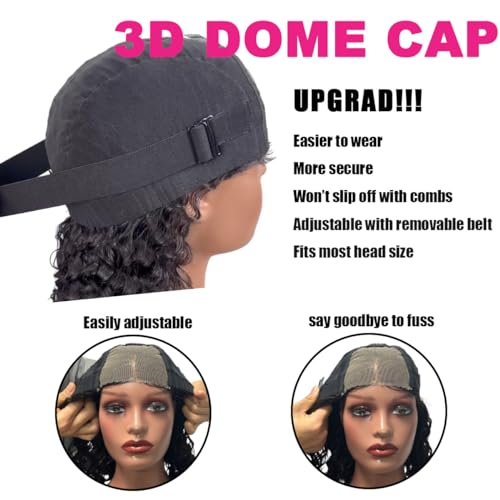 Glueless Wigs Human Hair Pre Plucked Pre Cut Wear and Go Glueless Wig for Beginners Bob Wig Human Hair 180% Density Deep Wave Curly Lace Front Wig 12 Inches Natural Black