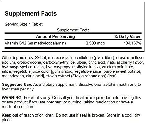Swanson Vitamin B12 Methylcobalamin - Natural Black Cherry Flavored 2,500 mcg 60 Tabs (2 Pack)