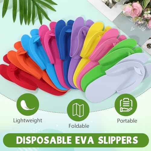 JaGely 100 Pair Disposable Pedicure Slippers Bulk Multicolor Flip Flop for Pedicure Anti Slip EVA Foam Spa Slipper Sandal Disposable Shoe Kit for Women Nail Bath Salon Party Supplies