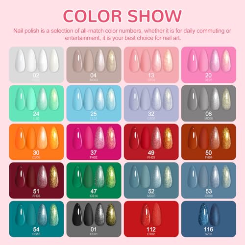 PEACECOLOR 38PCS Gel Nail Polish Kit with U V Light 20 Colors White Nude Pink Brown Green Red Gray Gel Manicure Starter Set Base Glossy/Matte/Glitter Top Coat All Season Home Salon