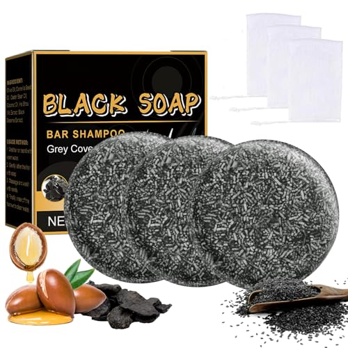 Gray Hair Reverse Bar,Black Soap for Gray Hair Coverage,Natural Hair Darkening Shampoo Bar,Fast Natural Black Hairs Shampoo BarSoap,Deep Clean & Scalp Care for Men Women(3Pcs)