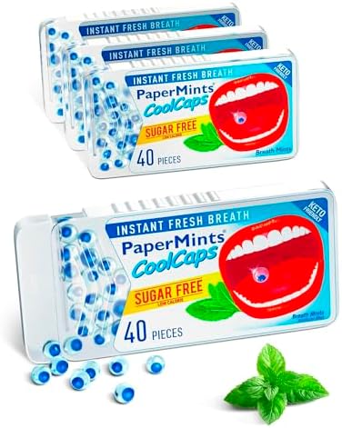 PaperMints CoolCaps - Instant Fresh Breath Mints Sugar-Free 4 Pack - 160 capsules. Chronic Bad Breath Treatment for Adults, Peppermint Fresh Breath Freshener Pearls Halitosis Treatment Dry Mouth