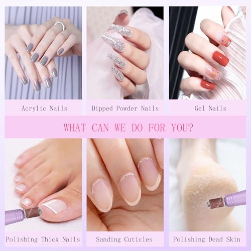 Nail Drill and Dremel - 14-in-1 Portable USB-Powered Nail Care Set with 20000RPM Speed for Gel, Dip Powder, Manicure, Pedicure, Shaping & Polishing, in Elegant Purple