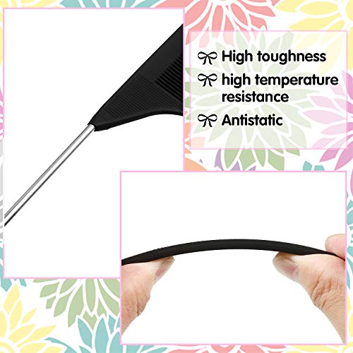 Patelai 30 Pieces Parting Comb for Braids Steel Hair Pin Rat Tail Carbon Fiber Heat Resistant Teasing Combs with Stainless Steel Pintail(Black, Silver)