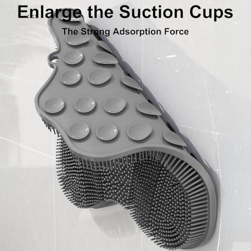 Shower Foot Scrubber, Shower Foot and Back Scrubber with Suction Cups, Shower Silicone Foot Washer for Exfoliating Massage（Grey）
