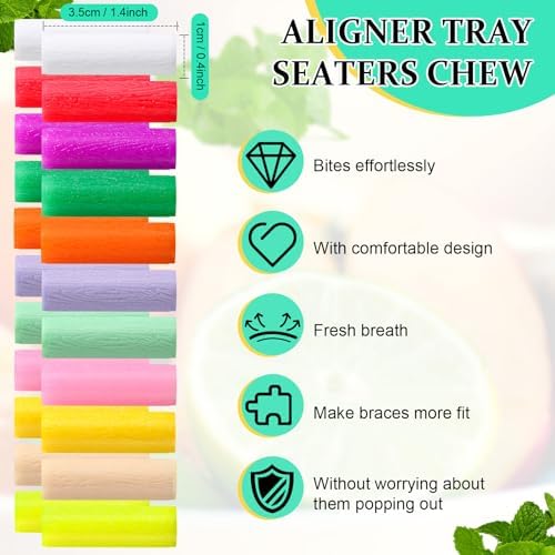 Konohan 110 Pcs Aligner Chew Orthodontic Chew for Aligner Tray Seaters Silicone Chompers Teeth Dental Invisible Accessories, 11 Colors and Flavors
