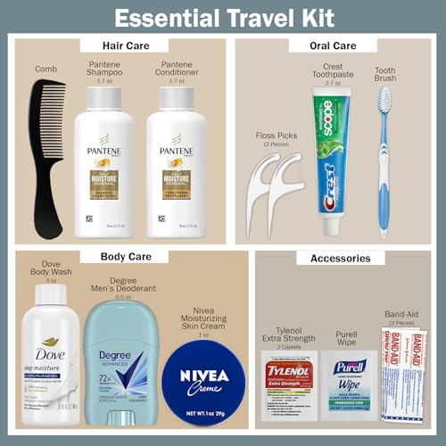 Peaknip Travel Toiletry Kit For Women - 15 Piece Travelers Essentials, TSA Compliant, Travel Size Toiletries kit, Bundle includes Shampooo & Conditioner, Body Wash, Deodorant, Moisturizer & More