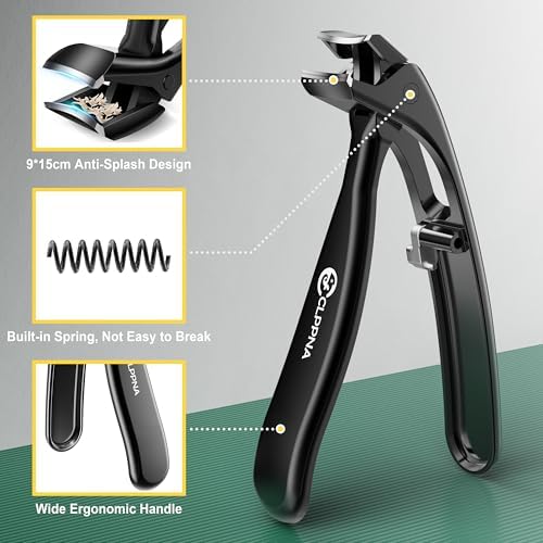 Nail Clippers for Seniors, CLPPNA Wide Jaw Fingernail Clippers and Angled Head Toenail Clippers for Thick Nail, 4 Pack Professional Nail Clippers for Men, Women&Pregnant, Black