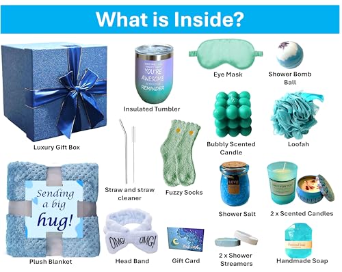 Get Well Soon Gift for Women – 18 Pcs Spa Care Package with Blanket, Tumbler, Candles, Fuzzy Socks – Relaxation Gift Basket for Mom, Sister, Wife, Friend – After Surgery, Birthday, Self Care