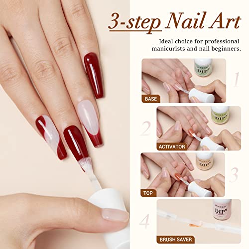 AZUREBEAUTY 4+4pc Dip Powder Liquid Set, 15ml/0.5oz, with Base/Top Coat, Activator, Brush Saver, Nail File– Fast Drying Formula, No UV Light Needed ﻿