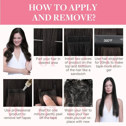 GOO GOO Tape in Hair Extensions Human Hair, 2 Dark Brown, 20inch 50g 20pcs, Skin Weft Seamless Invisible, Silky Straight with Thick Ends, Remy Human Hair