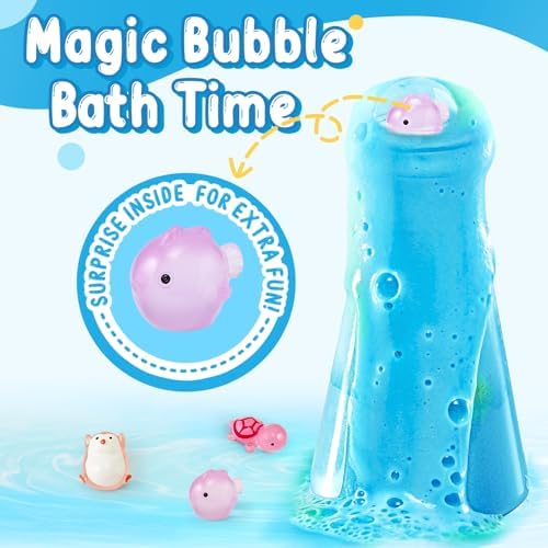Kids Bath Bombs Potions Kit with 12PCS Surprise Toys Inside & 6PCS Bubble Bath Bottles for Toddlers (Glow)