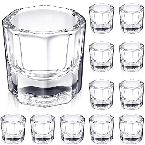Cunhill 12 Pieces Dappen Dishes for Acrylic Nails Monomer Liquid Powder Glass Cups Clear Crystal Bowls Holders for Nail Extension Supplies