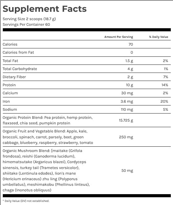 Dr. Fuhrman Pro-Boost Superfood Powder, Certified Organic, with Pea and Hemp Protein, Flax and Chia Seeds, 10 Mushroom Extracts, Vanilla Flavor, 60 Servings, Vegan