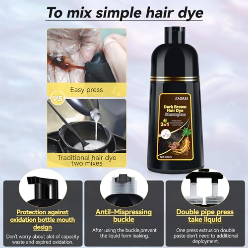 Dark Brown Hair Dye Shampoo 3 IN 1, 16.9 Fl Oz, Natural Herbal Plant Semi Permanent Covers All Gray Hair Treated for Women & Men